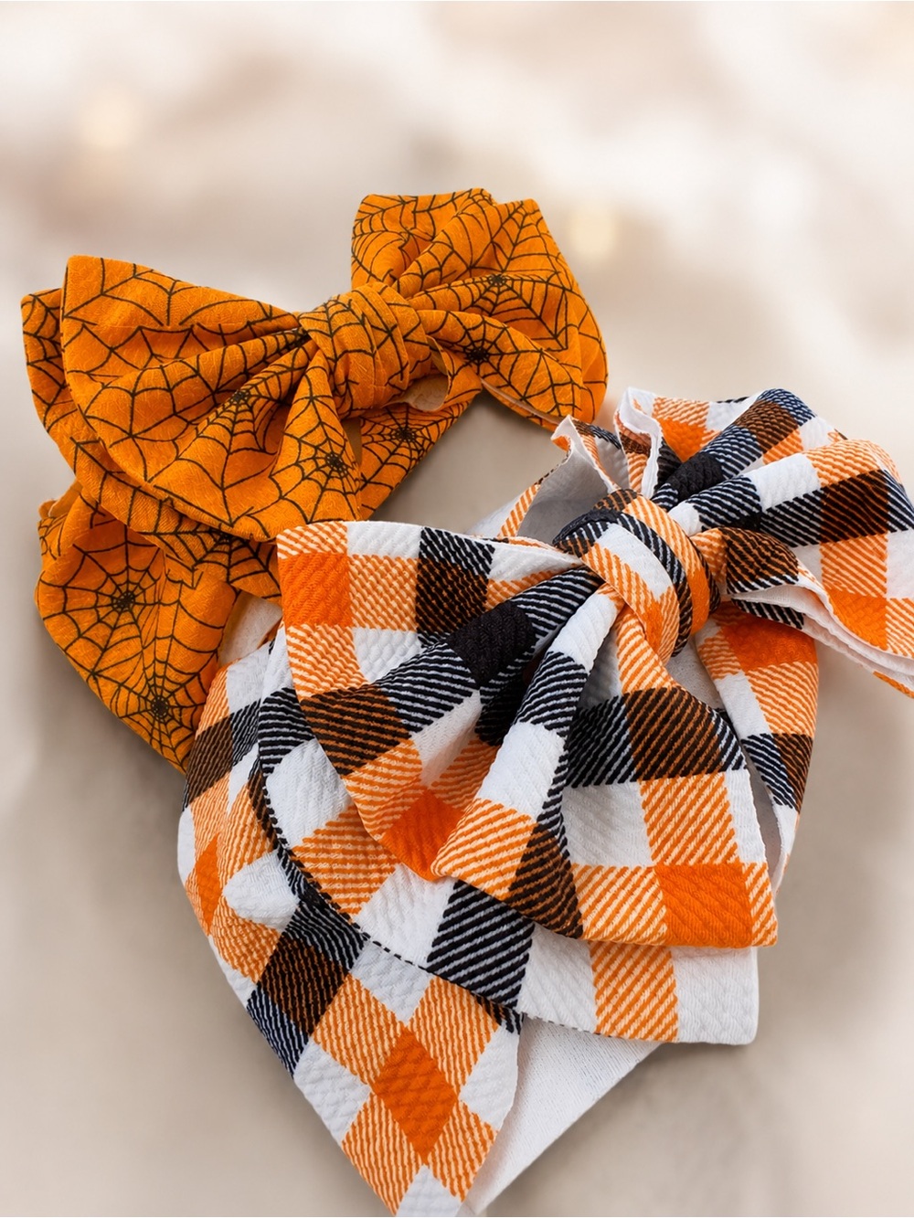 Baby Orange Plaid & Spiderweb Bow Headbands - Set of 2